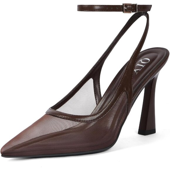 Women Z Chocolate Pumps Stiletto Wedding Dress Closed Toe Ankle Strap Heel Shoes - Picture 1 of 7